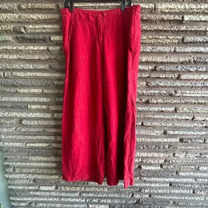 Aman A Red Heavy Washed Linen Wide Leg Palazzo Pants